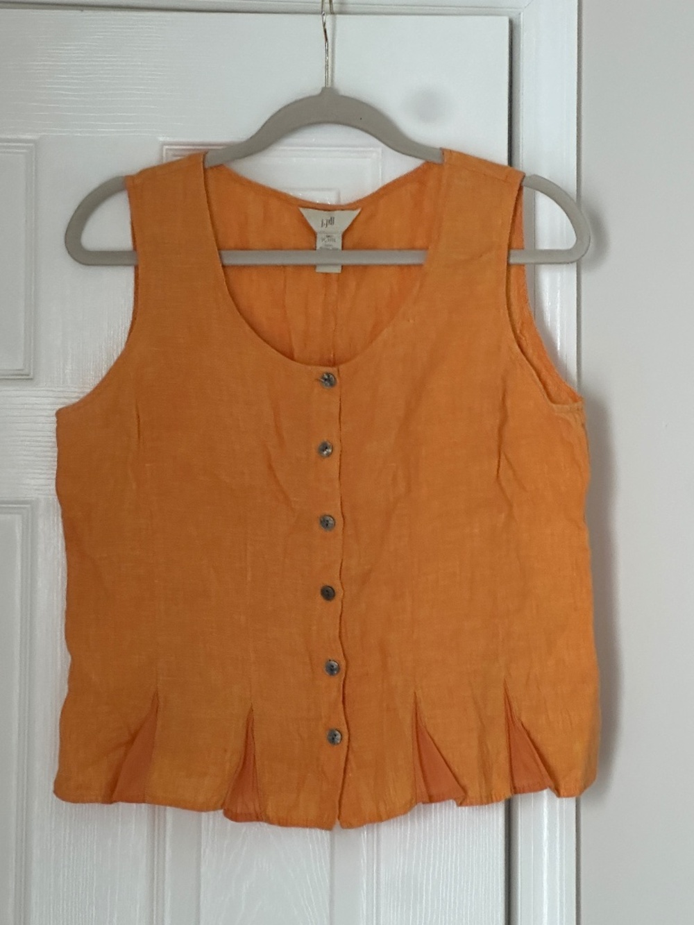 J. Jill Linen Orange Button Front Tank Top Vest Pleated Medium Petite Summer